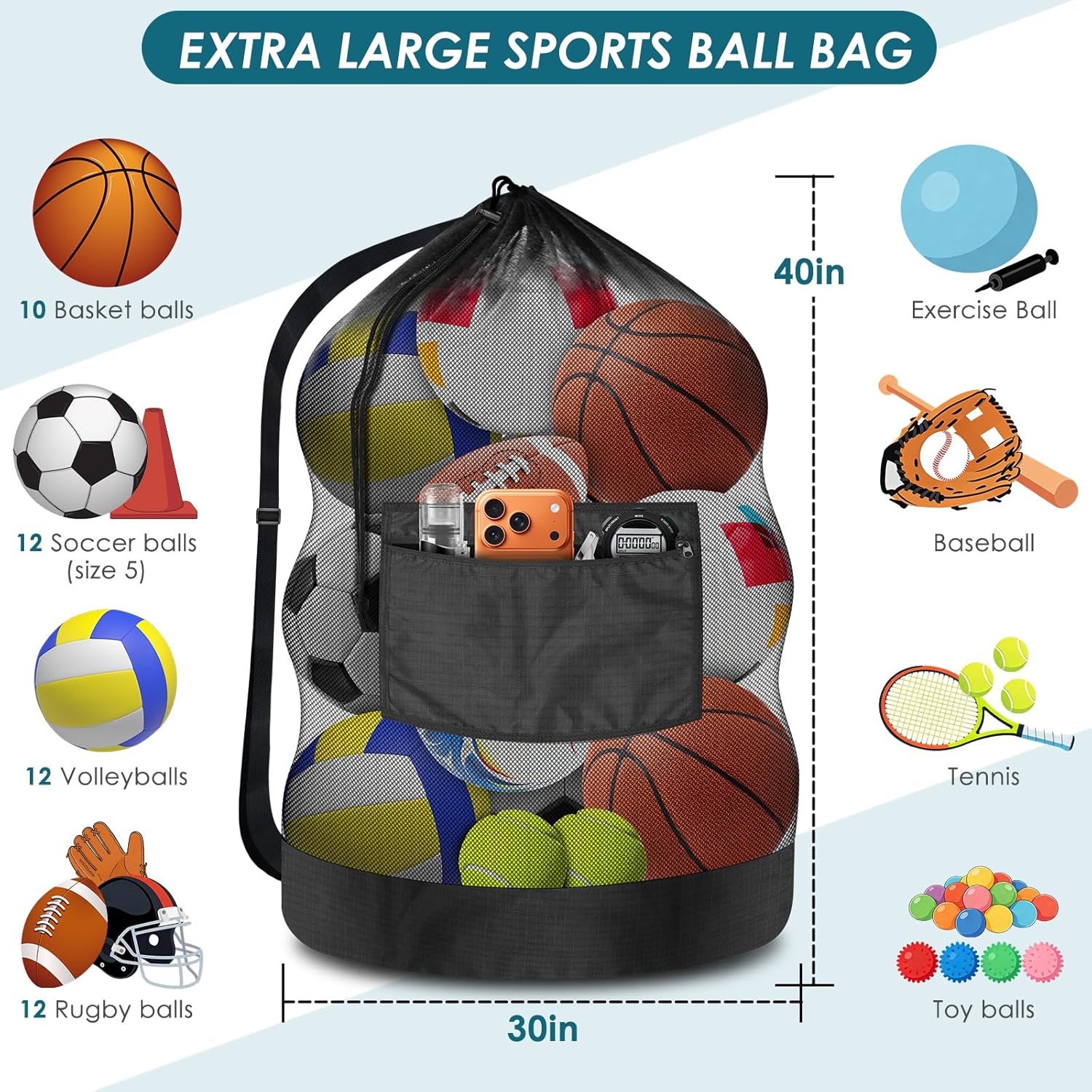 Large Mesh Drawstring Ball Bag - Sports Equipment Images incelemesi ve fiyatı