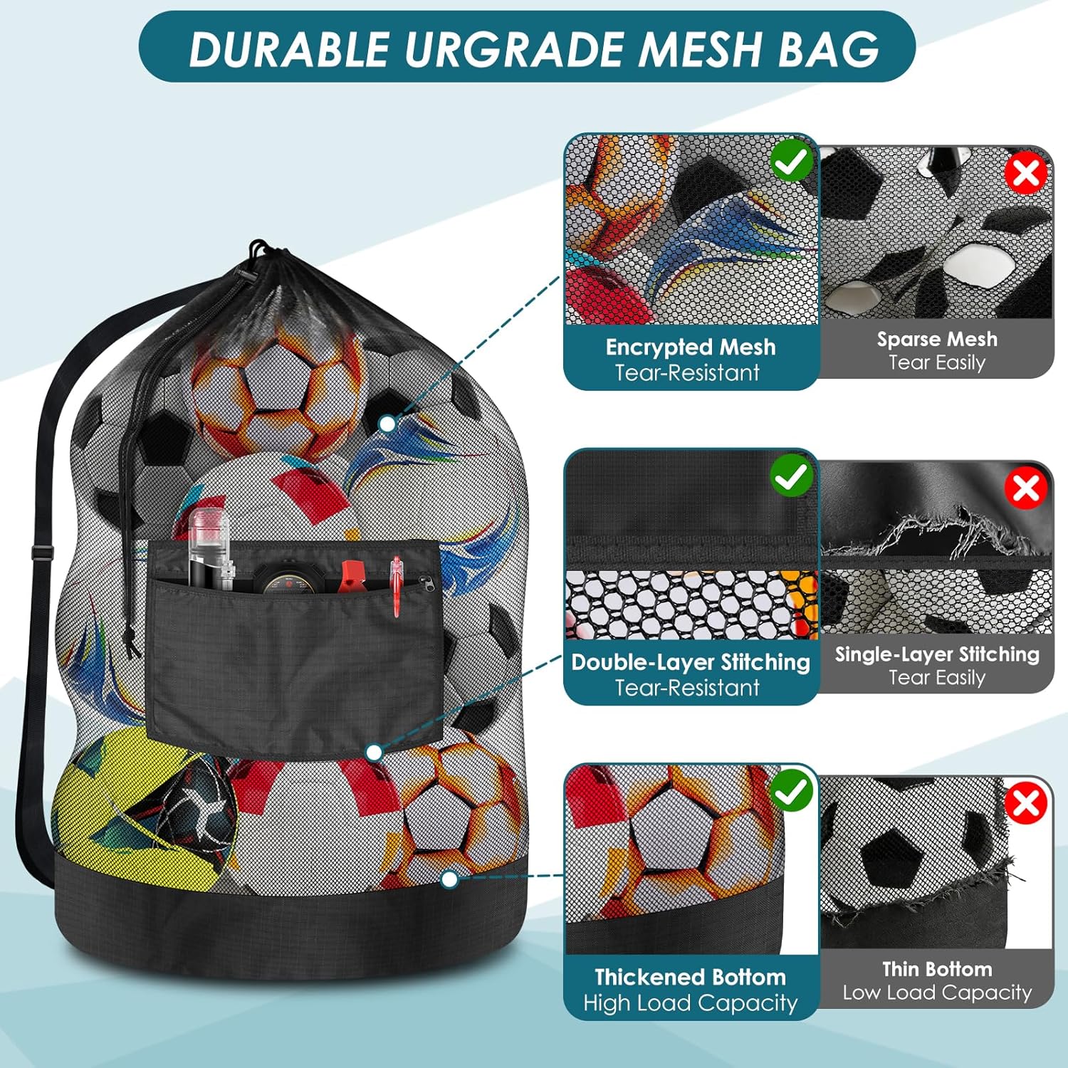 Large Mesh Drawstring Ball Bag - Sports Equipment Images incelemesi ve fiyatı